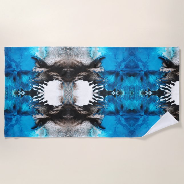 Toalla De Playa Resumen azul turquesa, negro y blanco (Anverso)