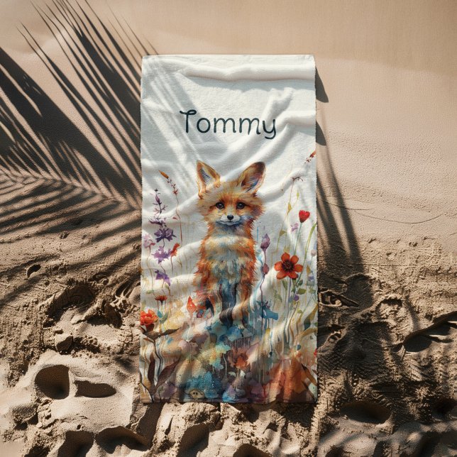 Toalla De Playa Resumen De Boy Fox En Flores Silvestres (Subido por el creador)