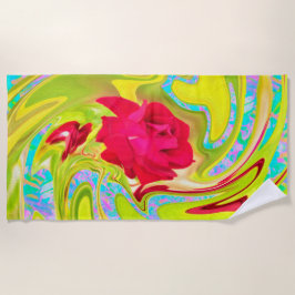 Toalla De Playa Resumen de la rosa roja en el remolino amarillo y 