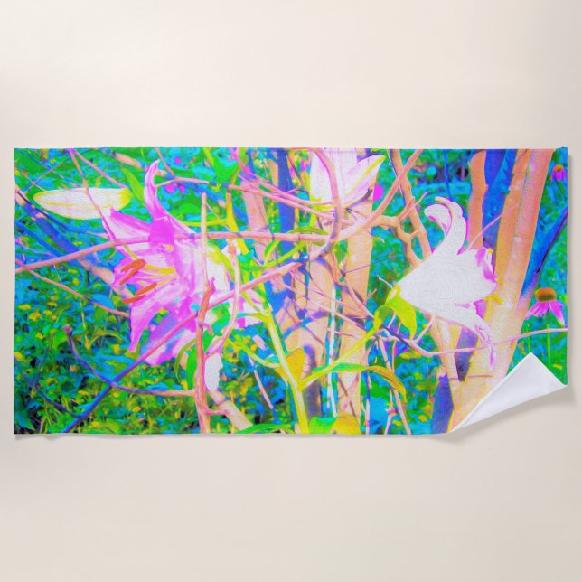 Toalla De Playa Resumen de lirios orientales en My Rubio Garden (Anverso)