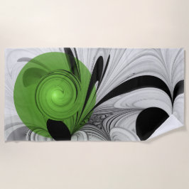Toalla De Playa Resumen en blanco y negro con arte fractal verde