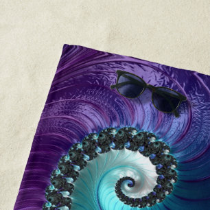 Toalla De Playa Resumen Fractal de gradiente de color turquesa púr