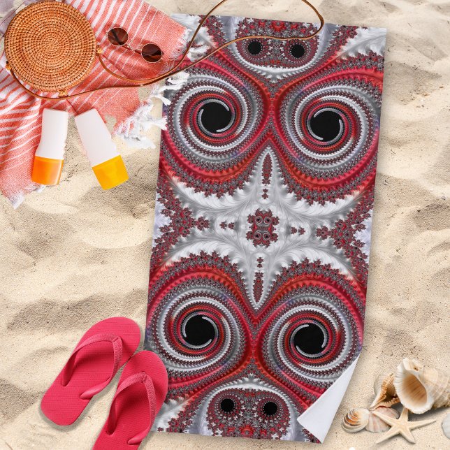 Toalla De Playa Resumen Fractal de gradiente negro rojo (Subido por el creador)