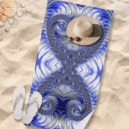 Toalla De Playa Resumen fractal espiral azul y blanco