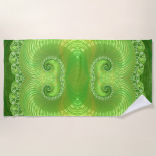 Toalla De Playa Resumen Fractal verde simétrico