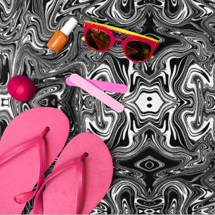 Toalla De Playa Resumen Mármol Líquido Blanco y Negro
