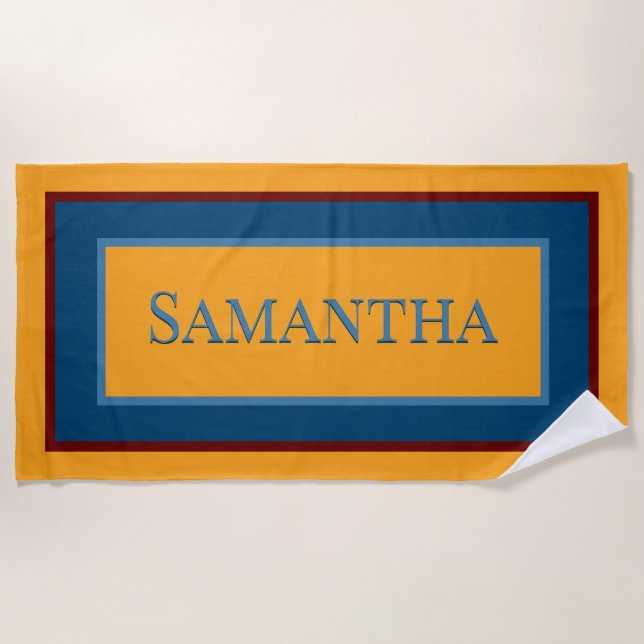 Toalla De Playa Resumen Monograma moderno amarillo azul y rojo (Anverso)