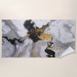 Toalla De Playa Resumen Negro moderno, oro y gris