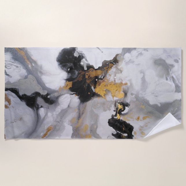 Toalla De Playa Resumen Negro moderno, oro y gris (Anverso)