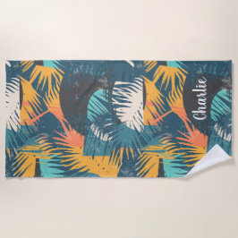 Toalla De Playa Resumen Palm Leaf Pattern nombre personalizado toa