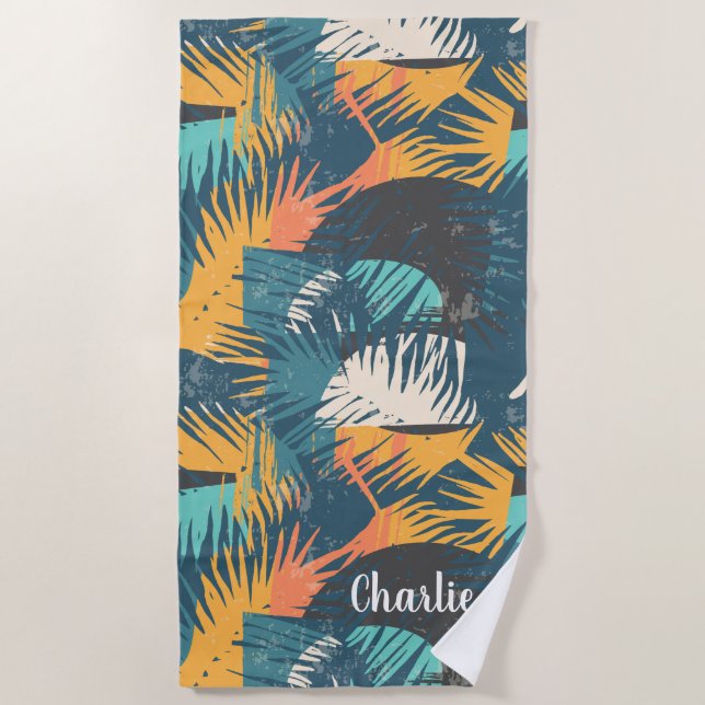 Toalla De Playa Resumen Palm Leaf Pattern nombre personalizado toa (Anverso)