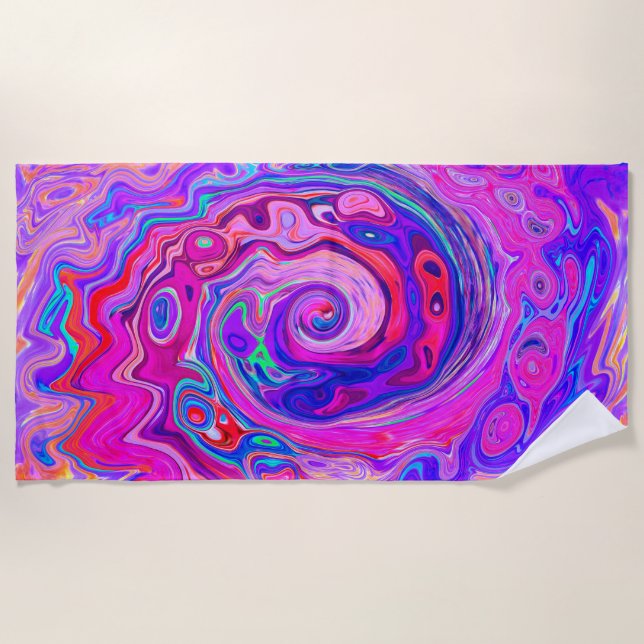 Toalla De Playa Resumen retro púrpura y Naranja Groovy Swirl (Anverso)