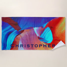 Toalla De Playa Resumen rojo y azul con nombre azul