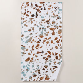 Toalla De Playa Resumen Terrazzo Mosaic Rust Brown & Blue Pattern