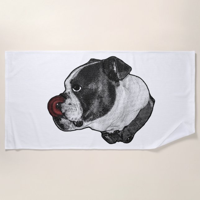 Toalla De Playa Retiro Bulldog Punto Rojo (Anverso)