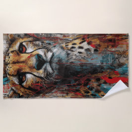 Toalla De Playa Retrato de arte callejero de guepardo con grafiti 
