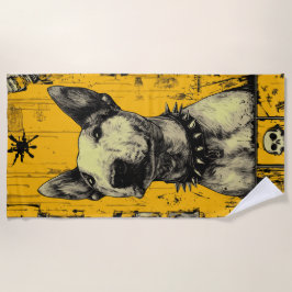 Toalla De Playa Retrato de Bull Terrier Punk con Fondo Amarillo Gr