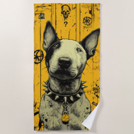 Toalla De Playa Retrato de Bull Terrier Urbano en Grunge Amarillo 