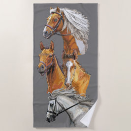 Toalla De Playa Retrato de caballos de dibujo a mano