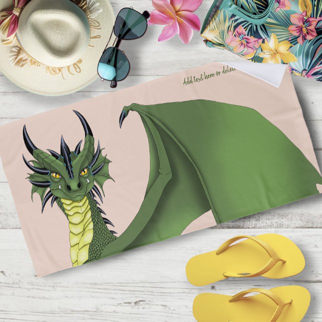 Toalla De Playa Retrato de Dragón Pequeño Verde Fantasía Melocotón (Subido por el creador)