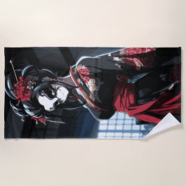 Toalla De Playa Retrato de Geisha Oscura Arte Japonés Gótico