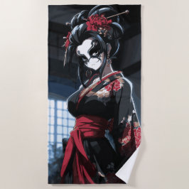 Toalla De Playa Retrato de Geisha Oscura Arte Japonés Gótico