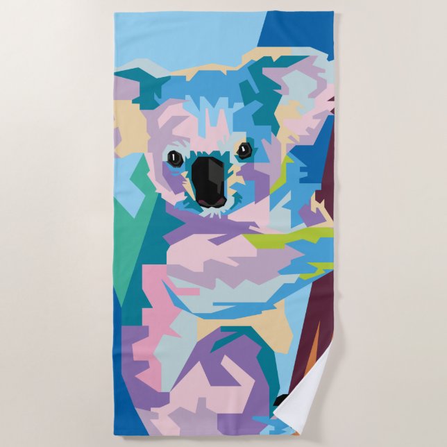 Toalla De Playa Retrato de Koala, arte pop colorido (Anverso)