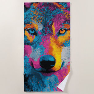 Toalla De Playa Retrato de lobo colorido ilustración de salpicadur