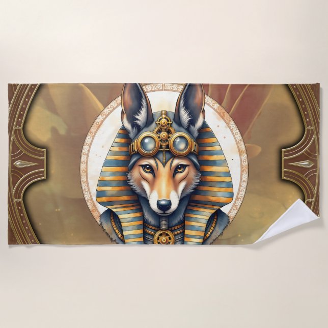 Toalla De Playa Retrato de Steampunk Anubis Fox (Anverso)