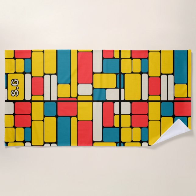 Toalla De Playa Retro años 80 brillante geométrico geométrico mode (Anverso)
