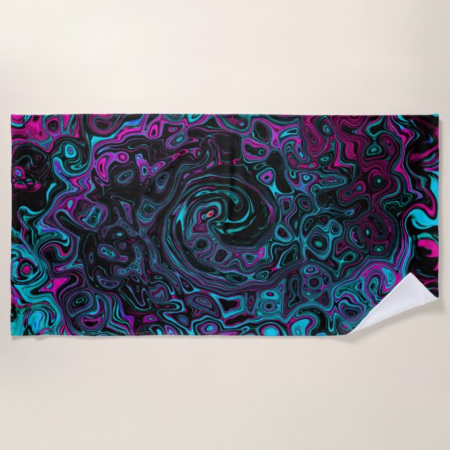 Toalla De Playa Retro Aqua Magenta y Black Abstract Swirl (Anverso)