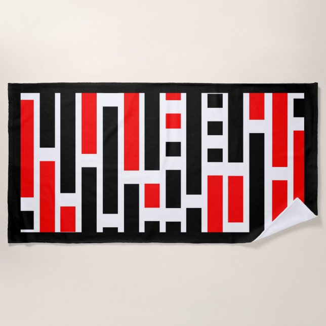 Toalla De Playa Retro Art Deco Red Black Abstract Design (Anverso)
