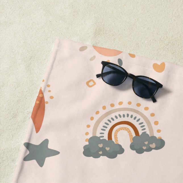 Toalla De Playa Retro Boho acuarela Arcoiris Neutral (In situ)