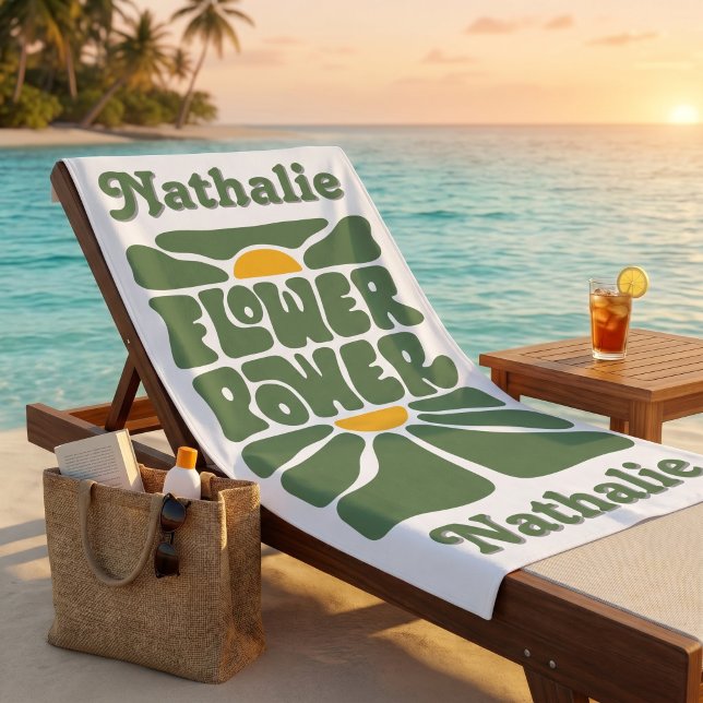 Toalla de Playa Retro con Nombre - Regalo Personal (Personalized Retro Beach Towel | Floral Name Gift)