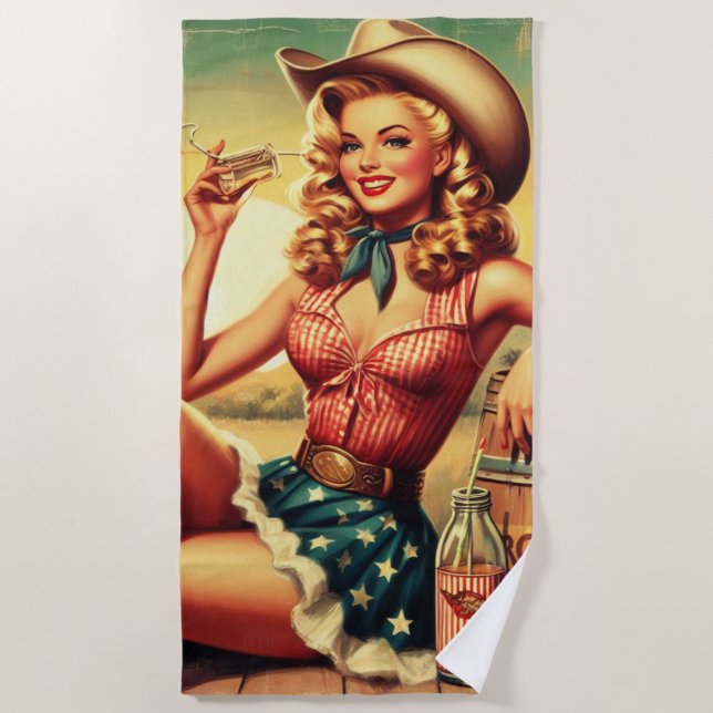 Toalla De Playa Retro Cute Cowgirl (Anverso)