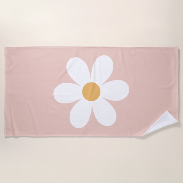 Toalla De Playa Retro Daisy Pink Boho (Anverso)
