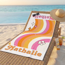 Toalla De Playa Retro Funky Colorido Vintage Nombre Personalizado 
