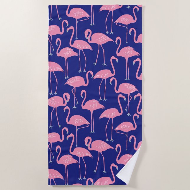 Toalla De Playa Retro Hand-Drawn Flamingo Pattern | Cool Coastal (Anverso)