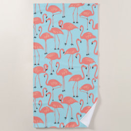 Toalla De Playa Retro Hand-Drawn Flamingo Pattern | Retro Miami