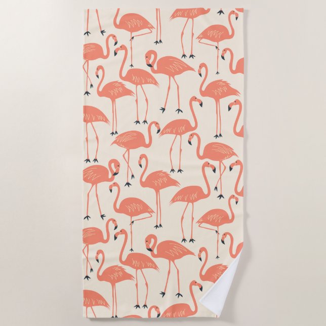 Toalla De Playa Retro Hand-Drawn Flamingo Pattern | Sunset Retro (Anverso)