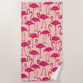 Toalla De Playa Retro Hand-Drawn Flamingo Pattern | Sunset Sherbet
