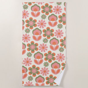 Toalla De Playa Retro Hippie Boho Patrón de flores de los años 70