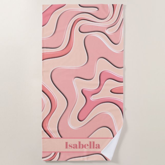Toalla De Playa Retro Láquido Swirl Plastic Abstract Pattern Pink (Anverso)