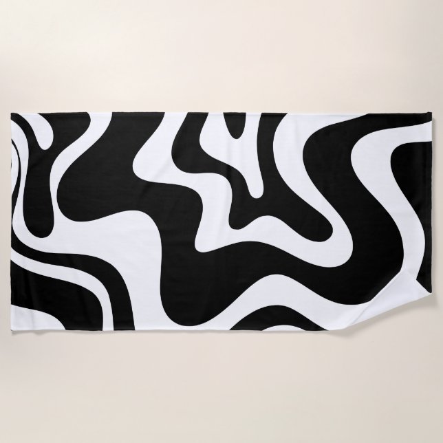 Toalla De Playa Retro Liquid Swirl Abstract Pattern Black & White (Anverso)