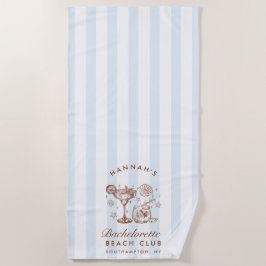 Toalla De Playa Retro Modern Blue & Brown Bachelorette Weekend