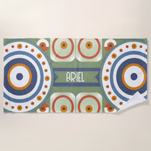 Toalla de playa retro moderna con nombre y ojo mal