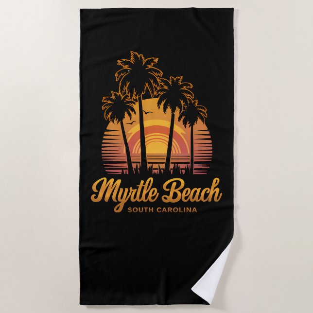 Toalla De Playa Retro Palm Tree Sunset South Carolina Myrtle Beach (Anverso)