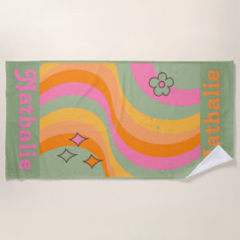 Toalla de playa retro personalizada con nombre - v