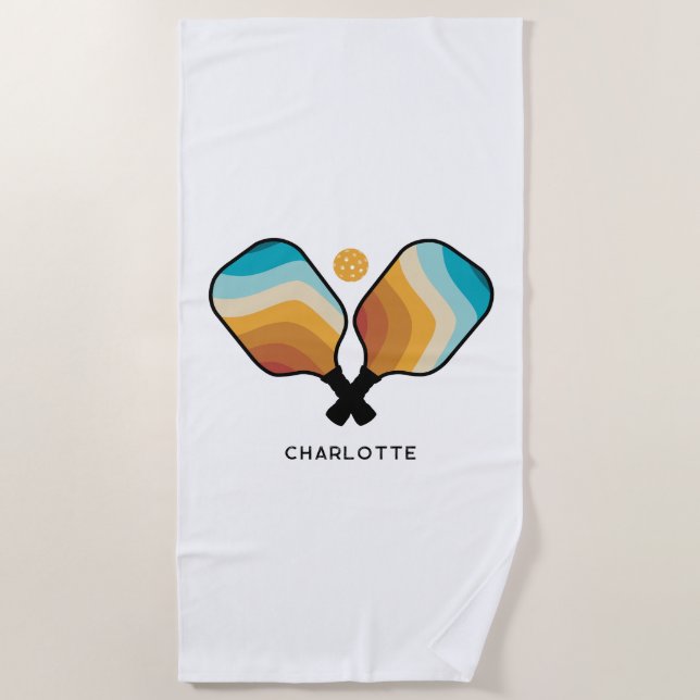 Toalla De Playa Retro Pickleball Paddle & Ball Nombre personalizad (Anverso)