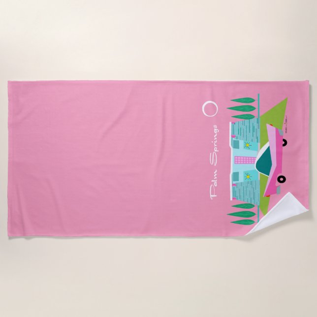Toalla de playa Retro Pink Palm Springs (Anverso)